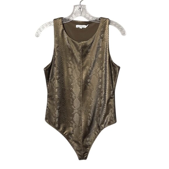 Good American Coated Bronze Snakeskin Print Sleeveless Bodysuit Women's Size 2 - Picture 9 of 9